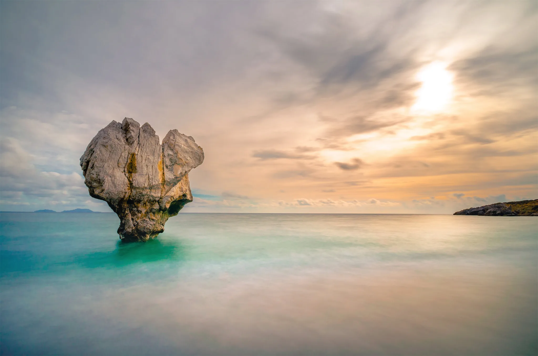 The heart-shaped rock standing in the sea at Preveli